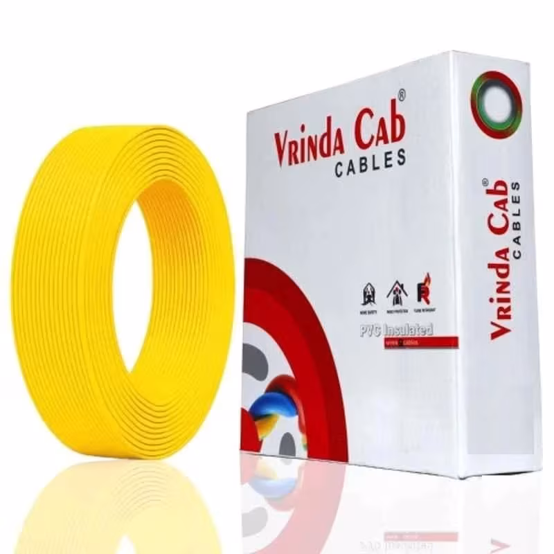 Vrinda Cab 8 Sqmm Yellow Single Core FR PVC Insulated Flexible Electrical Wire, Length: 45 m