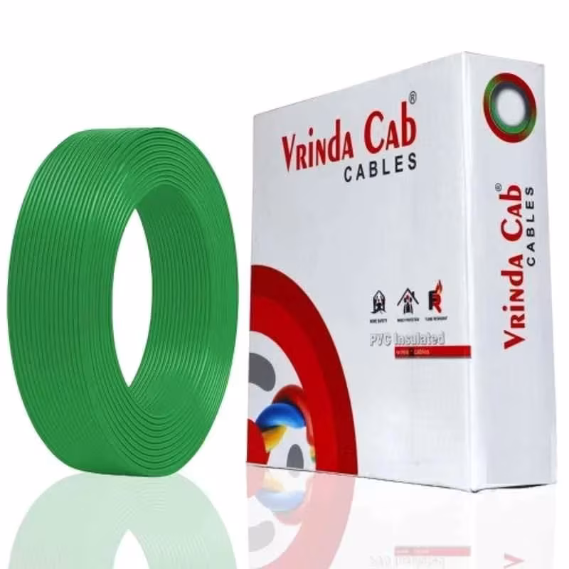 Vrinda Cab 4 Sqmm Green Single Core FR PVC Insulated Flexible Electrical Wire, Length: 45 m