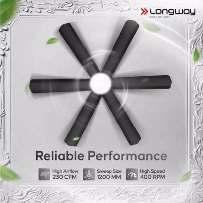 Longway Luminair 28W 5 Star Smoked Brown Anti-Dust Decorative BLDC Ceiling Fan with 6 Blade, Remote Control & LED Light, Sweep: 1200 mm