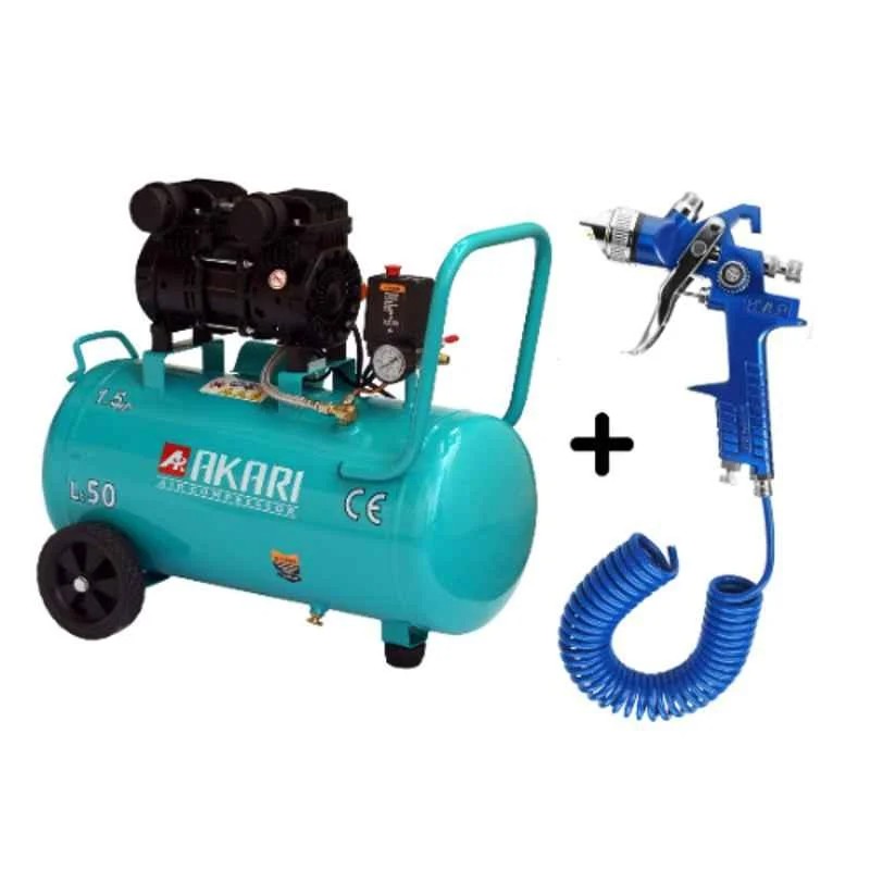 Akari 50L 1.5HP Oil Free Air Compressor with Spray Gun & PU Pipe with 1 Year Warranty, APT-OFC-50L