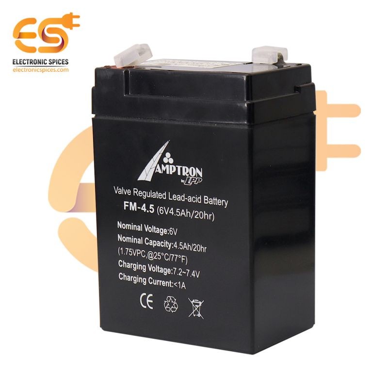 AMPTRON 6V 4.5A Rechargeable valve regulated lead acid battery pack of 1pcs