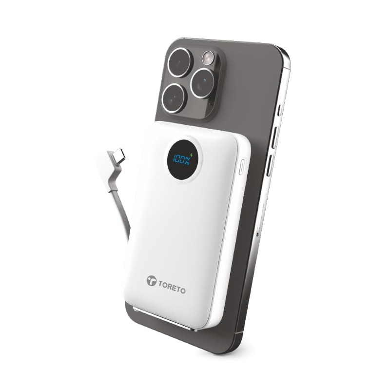 TORETO EON MAG PRO (TOR – 60) Wireless 10000mAh POWER BANK 22.5W Type-C, 15W Mag, Mobile Stand, Support Dual Input 18W Fast Charging, PD Charging, Compatible Magsafe – iPhone 15,14, 13, 12 Series (WHITE) powerbank