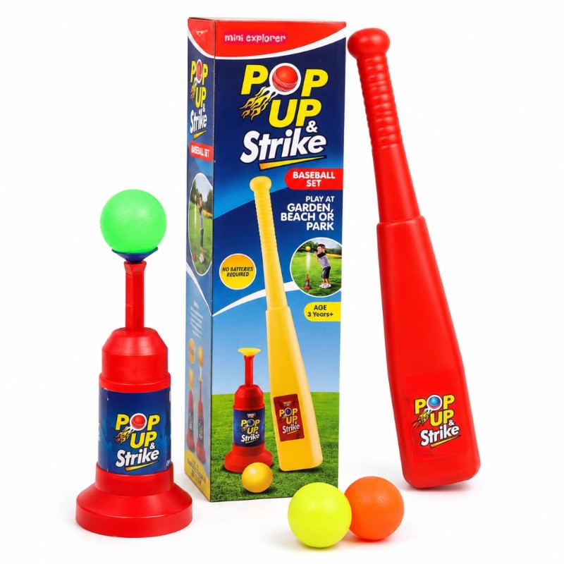 MiniExplorer Ball Shooter with Bat, Plastic Pitcher Power Shot Bat Ball Game for Kids, Ball Launcher for Indoor & Outdoor Cricket Practice Toy for Boys & Girls