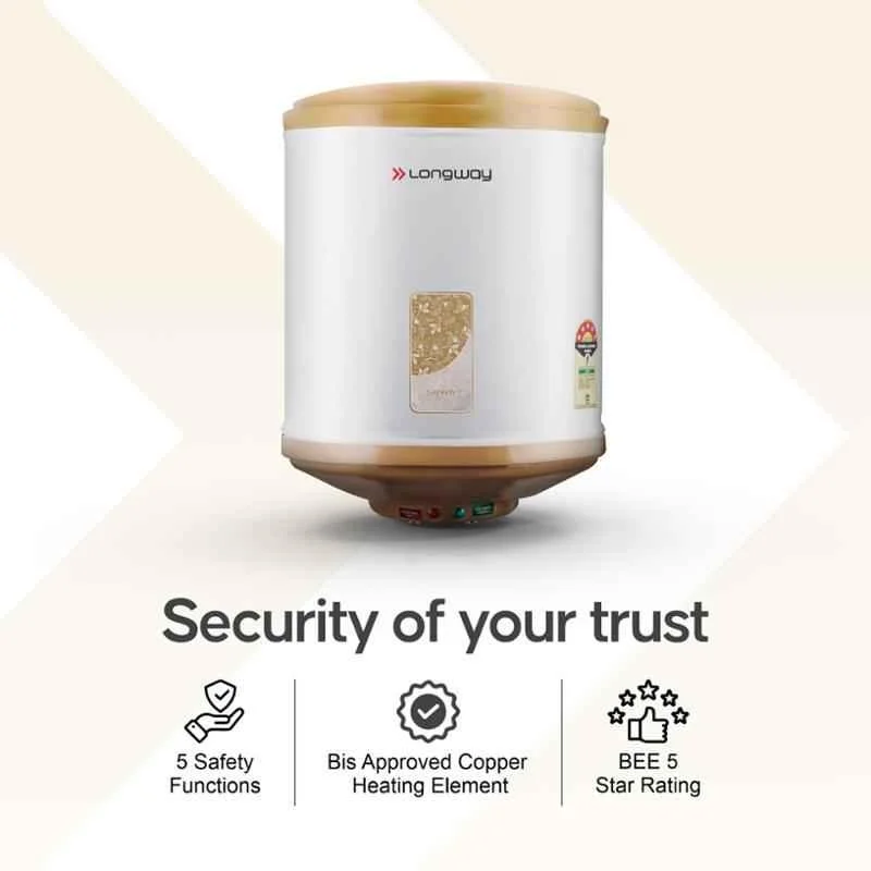 Longway Superb 10 Ltr 5 Star Rated Automatic Instant Water Heater for Home, Water Geyser, Electric Geyser with Multiple Safety System & Anti-Rust Coating (Ivory, 10 Ltr) - Image 8